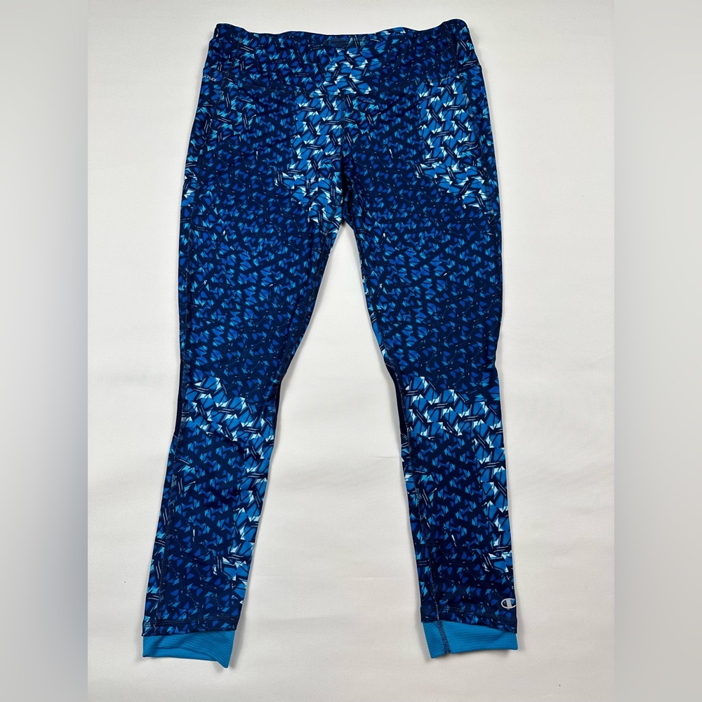 Champion blue pattered geometric workout leggings with mesh accents. size XL